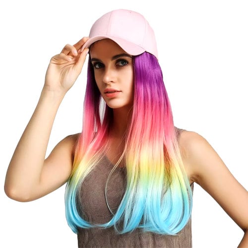 Geestelijk Van God Betrokken Rainbow hair hat wig cap van synthetisch haar